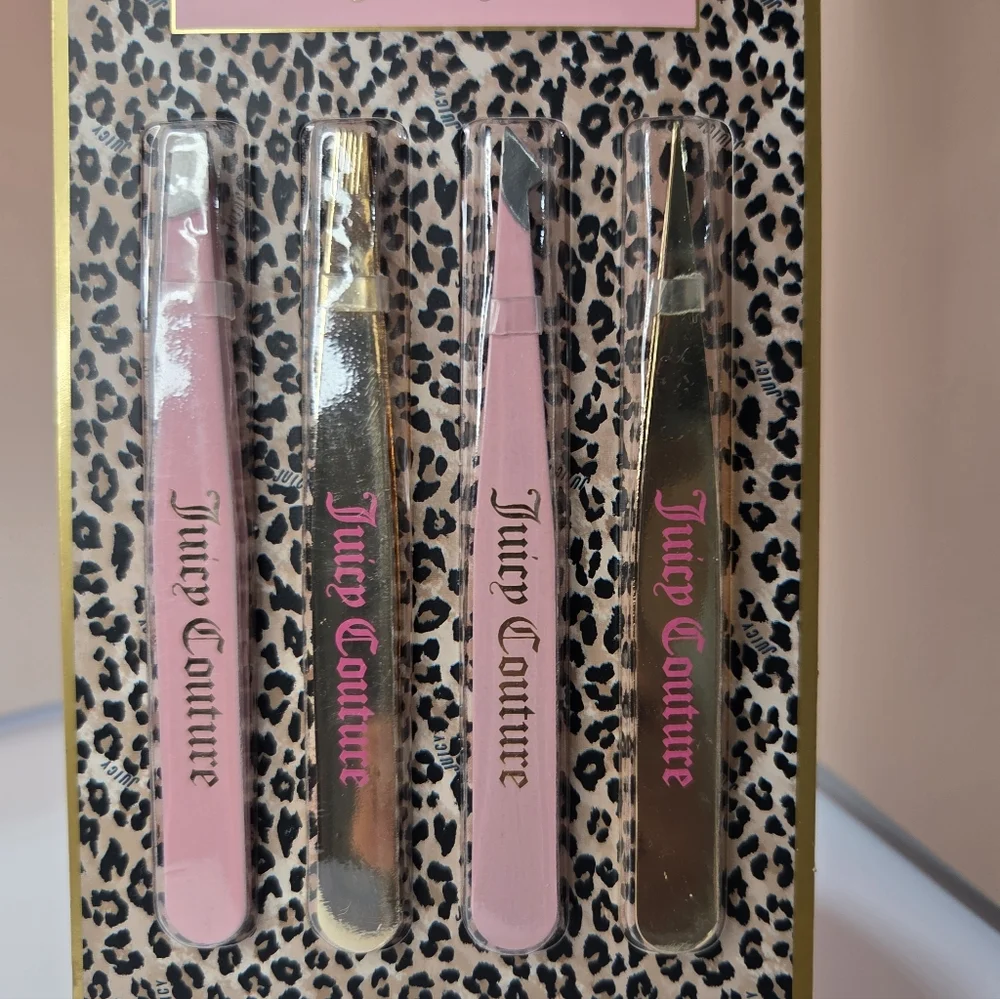 💛▪️Juicy Couture ▪️Leopard Print 4 Pack  Tweezer Set in Pink and Gold